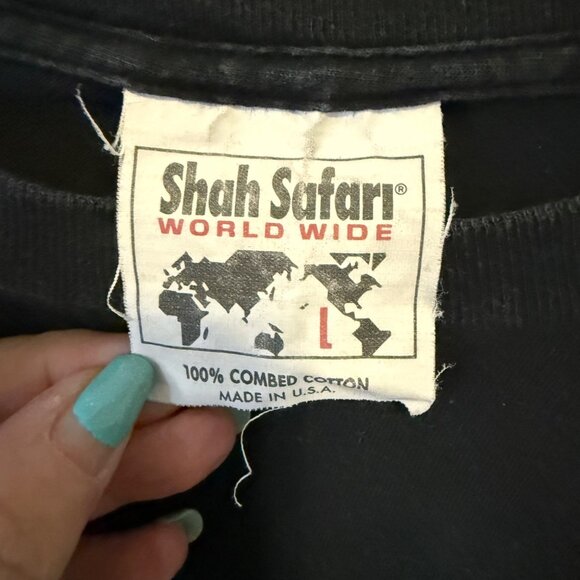 Vintage Shah Safari Worldwide MTV Remote Control T-Shirt Black Sz L - Picture 2 of 3